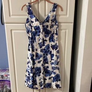 Chaps Blue and White Floral Midi Dress